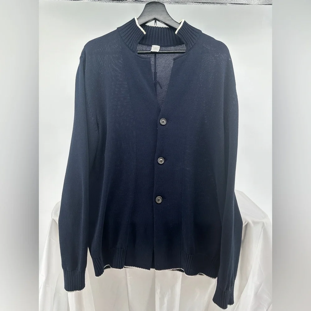 Eleventy Navy Blue Wool Cardigan